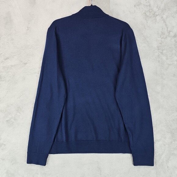 Nordstrom Washable Merino Wool Sweater Mens Size L Navy Blue 1/4 Zip Mock Neck - Picture 2 of 7